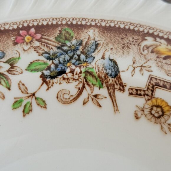 Vintage Johnson Bros Devonshire Gravy Boat & Plate Old English Floral & Bird - Picture 4 of 14